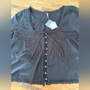 Free People Elegant Black Lace Detail Women's blouse